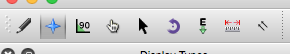 Detail from a screenshot of an Avogadro window, showing nine icons in the horizontal top menu . 